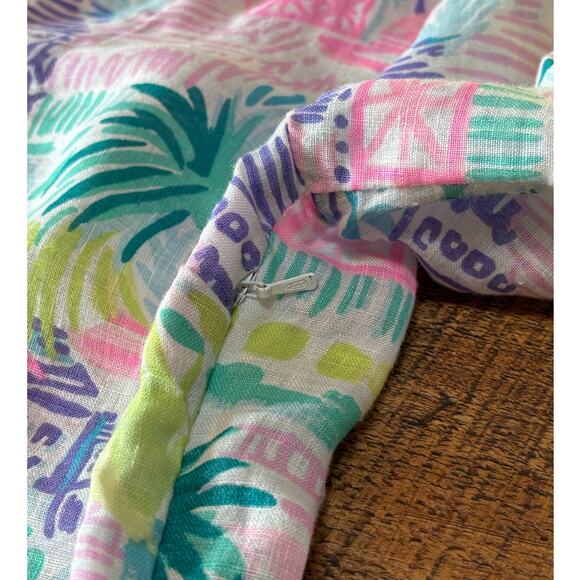 Womens Lilly Pulitzer Ocean Cove 100% Linen Tunic Blouse Top Blue Pink Size XS - Picture 11 of 13